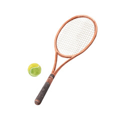 Watercolor illustration of tennis racket and ball. Stock sport hand drawn clip art - 779421597
