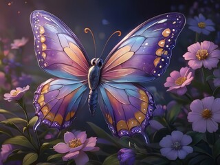 ilustración fantasía mariposa - obrazy, fototapety, plakaty