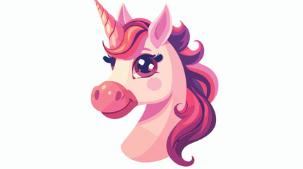 Pink funny smiling unicorn Vector illustration.