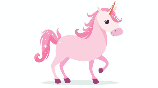 Pink funny smiling unicorn Vector illustration.