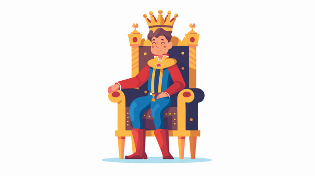 Prince on throne. Young King on Royal chair. Vector il