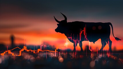 Bullish and Bearish Silhouettes in a Dynamic Financial Landscape at Sunset