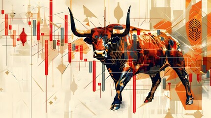 Energetic Bull Symbolizing Market Trends and Financial Analytics