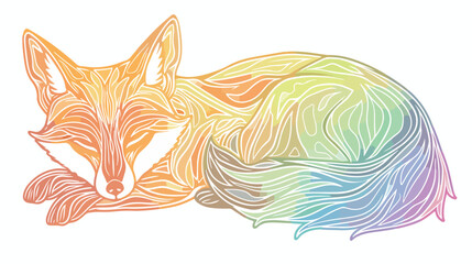 Rainbow gradient line drawing of a cartoon dead fox flat