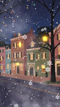Looping Video of Cartoon of Buildings in Winter.