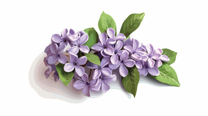 Fototapeta na wymiar Realistic plasticine lilac flower with green leaves. 