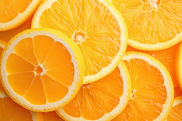 Sliced Fresh Oranges Arranged Neatly Showcasing Vibrant Orange Texture and Juicy Segments