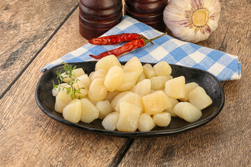 Raw scallop seafood in the bowl
