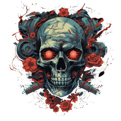 Dead skull Watercolor t-shirt design isolated on transparent background . T shirt print design , illustration