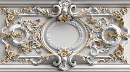 Ornate ceiling rosette detail. Baroque architectural design. - obrazy, fototapety, plakaty