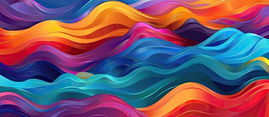 An art piece capturing the essence of a geological phenomenon with vibrant hues of azure, purple, orange, violet, aqua, and magenta in a painting of waves - obrazy, fototapety, plakaty