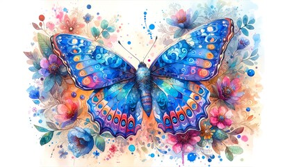 Watercolor Painting of Reakirt's Blue Butterfly