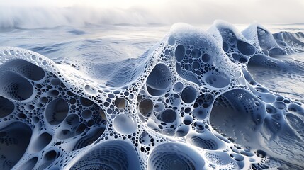 The intricate lace-like patterns formed by foam on the crest of a wave - obrazy, fototapety, plakaty