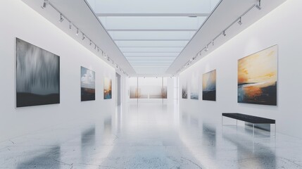 Art gallery interior with various framed photographs on walls.