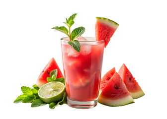 Fresh watermelon juice glass isolated on transparent background