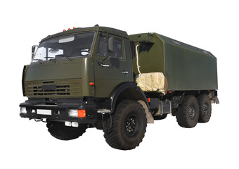 Huge powerful army truck KAMAZ isolated on a white background with clipping path.