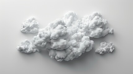 3D illustration of a cloud-shaped sculpture with white clouds on a light grey