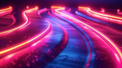 3D render abstract background with neon light lines speed, in the style of neon cyan and neon red