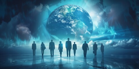 Business people with global technology virtual concept
