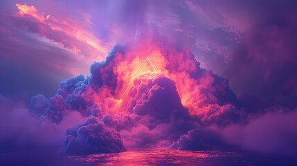 3D render of a colorful cloud with glowing neon in the shape of a pyramid