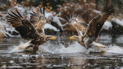 Eagles hunt fish nimbly on the river surface, Displaying Extraordinary Agility