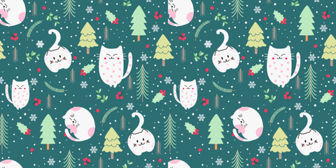 Naklejka premium Kawaii Cats vector illustration Smiling Kitty, cute and round-faced cat