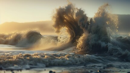 Waves colliding and creating a spectacular splash, captured in sharp detail