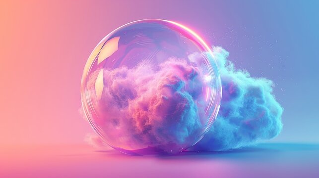 3D render of a colorful cloud with glowing neon, shaped like a spellbinding sphere