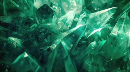 Vibrant green crystals with sparkling light reflections.