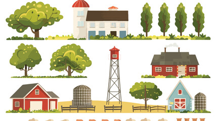 Illustration cartoon of farm set isolated on white background