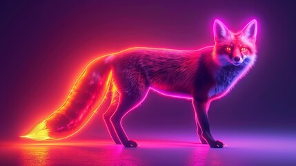3D render of glowing neon fox symbol on a randomly colored background