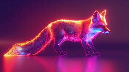 3D render of glowing neon fox symbol on a randomly colored background - obrazy, fototapety, plakaty
