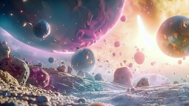 Generative ai on theme of parade of planets in solar system, bright stars glow in the atmosphere