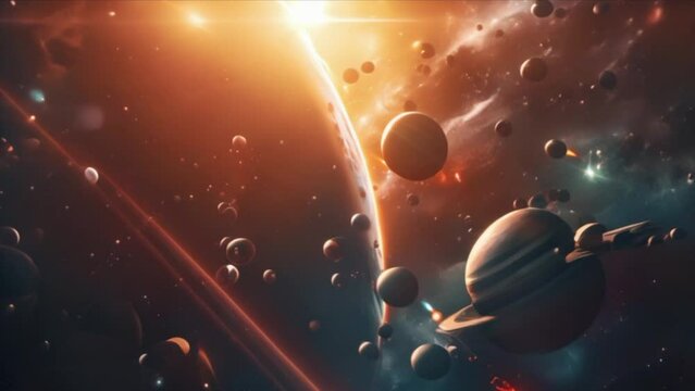 Generative ai on theme of parade of planets in solar system, bright stars glow in the atmosphere