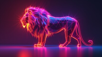 Obraz na płótnie Canvas 3D render of glowing neon lion symbol on a randomly colored background