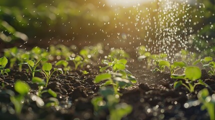 appreciate the tranquility of raindrops resting on a leaf amidst the vibrant greenery of the field.