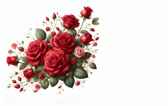 watercolor red rose bouquet rose flower vector  with white isolated background, generative ai