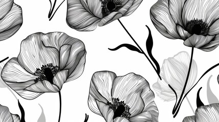 Black flower pattern line sketch style background