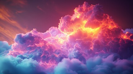A 3D render of a colorful cloud with glowing neon, embodying the essence of creativity