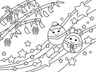 かわいい七夕の塗り絵