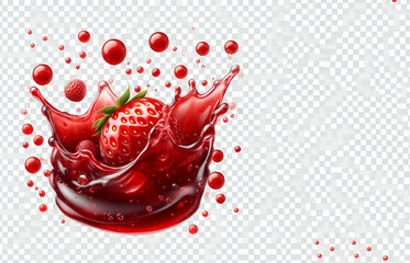 Strawberry jam in a glass jar splash with fresh strawberries with copy space, generative ai