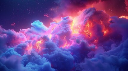 Obraz na płótnie Canvas A 3D render of a colorful cloud with glowing neon, representing the beauty of chaos and complexity
