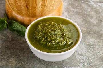 Homemade vegetarian basil pesto sauce