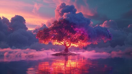 A 3D render of a colorful cloud with glowing neon, symbolizing the resilience of nature