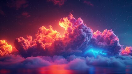 A 3D render of a colorful cloud with glowing neon, symbolizing the mystery of the cosmos