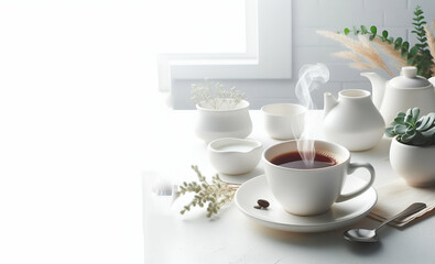 Obraz na płótnie Canvas Breakfast.coffee in a cup on a white background, generative ai