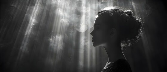 Digitally Created Silhouette of a Woman in Dim Light. Concept Silhouette Portrait, Digital Artwork, Dim Lighting, Woman Figure, Creative Composition - obrazy, fototapety, plakaty