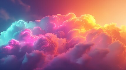 A 3D render of a colorful cloud with glowing neon