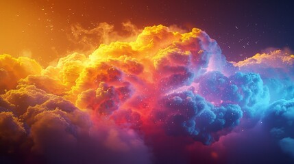 A 3D render of a colorful cloud with glowing neon