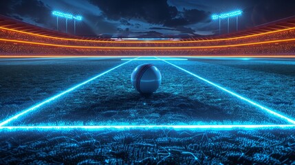 A 3D render of glowing neon cricket field